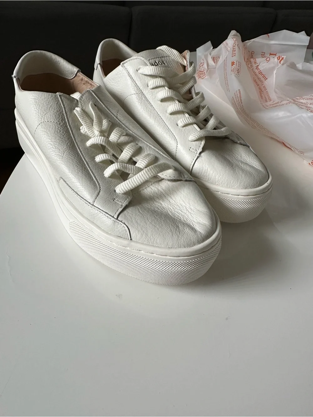 Soludos White Leather Platform Sneakers